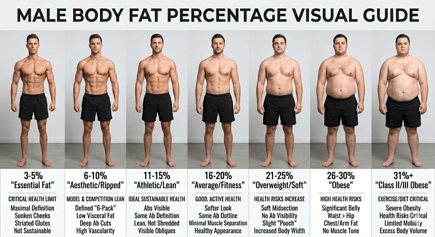 Male body fat percentage visual guide